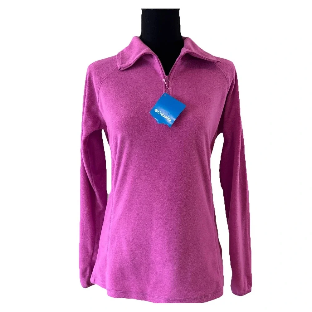 New Columbia Pink Quarter Zip Fleece Pullover Soft Warm Lightweight Size Small - Picture 1 of 10